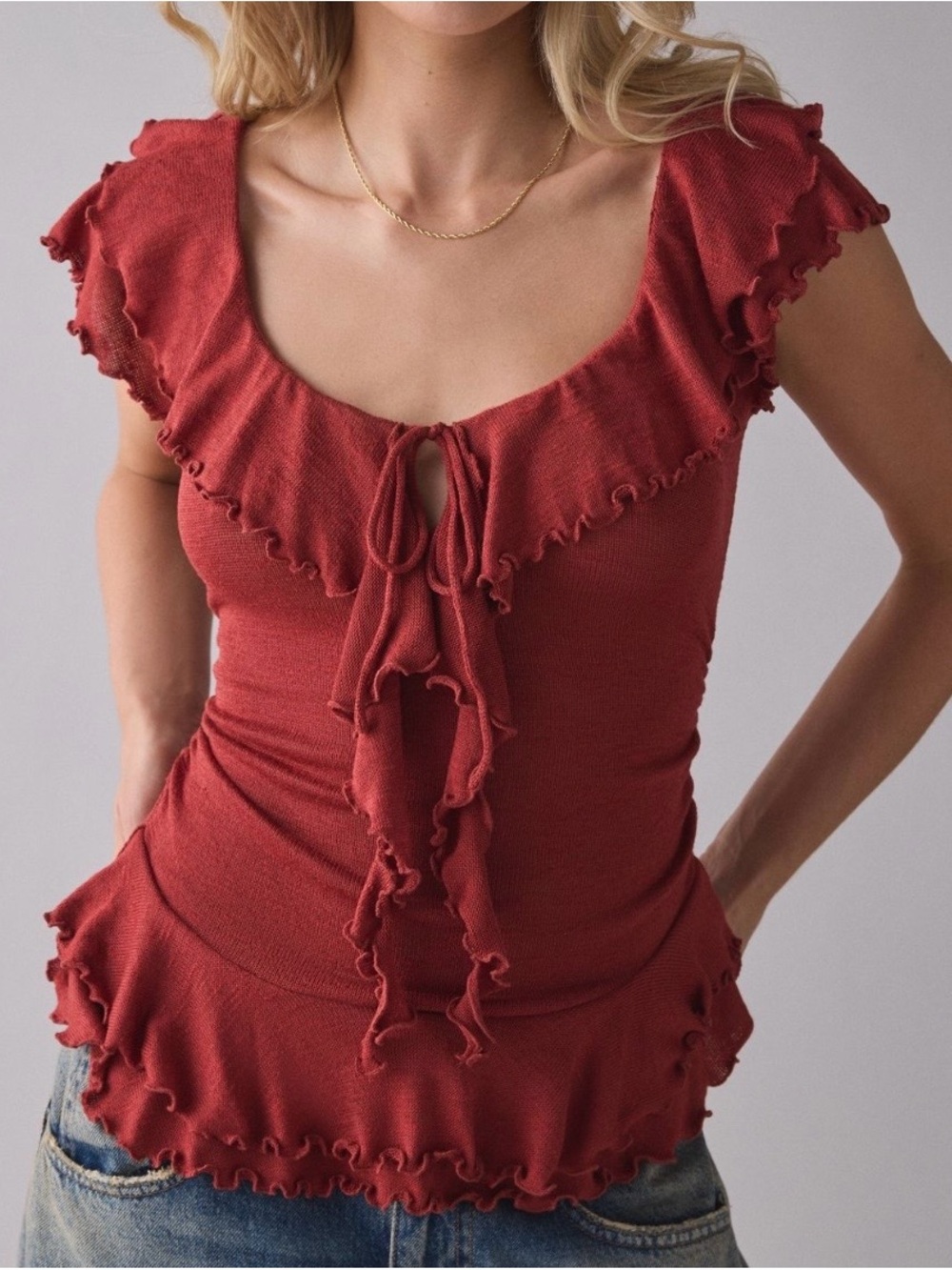 Kimchi Blue Rust Ruffle Tie-Front Top
